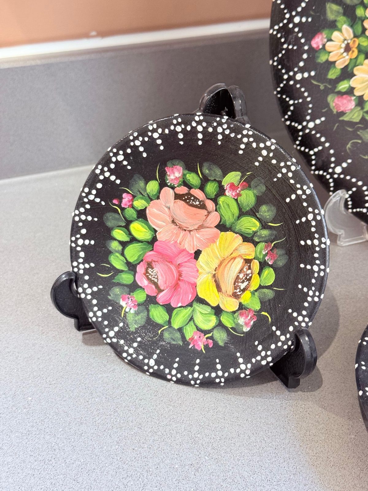 photo buy Set Of 3 Hand Painted Folk Art Decorative Plates With Floral & Bird Motifs Home