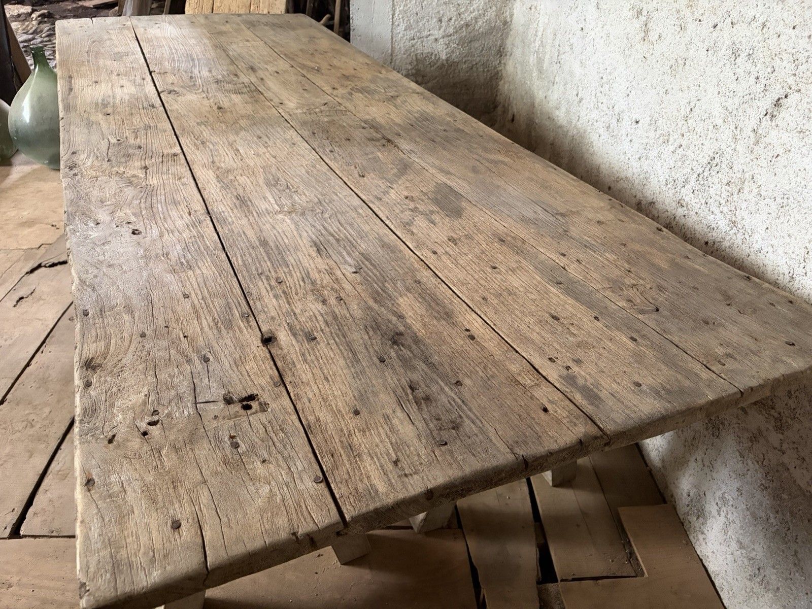 photo for sale Large Antique French Harvest / Farmhouse Work Trestle Table . Ash & Oak .