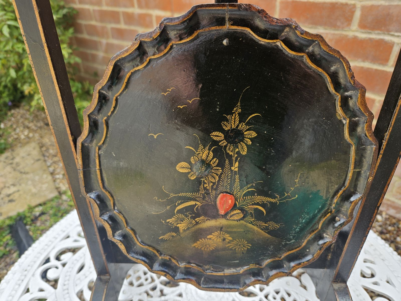 Home Decor Antique 20th Century Tier Black Laquered Folding Chinoiserie Cake Stand C.1900 photo
