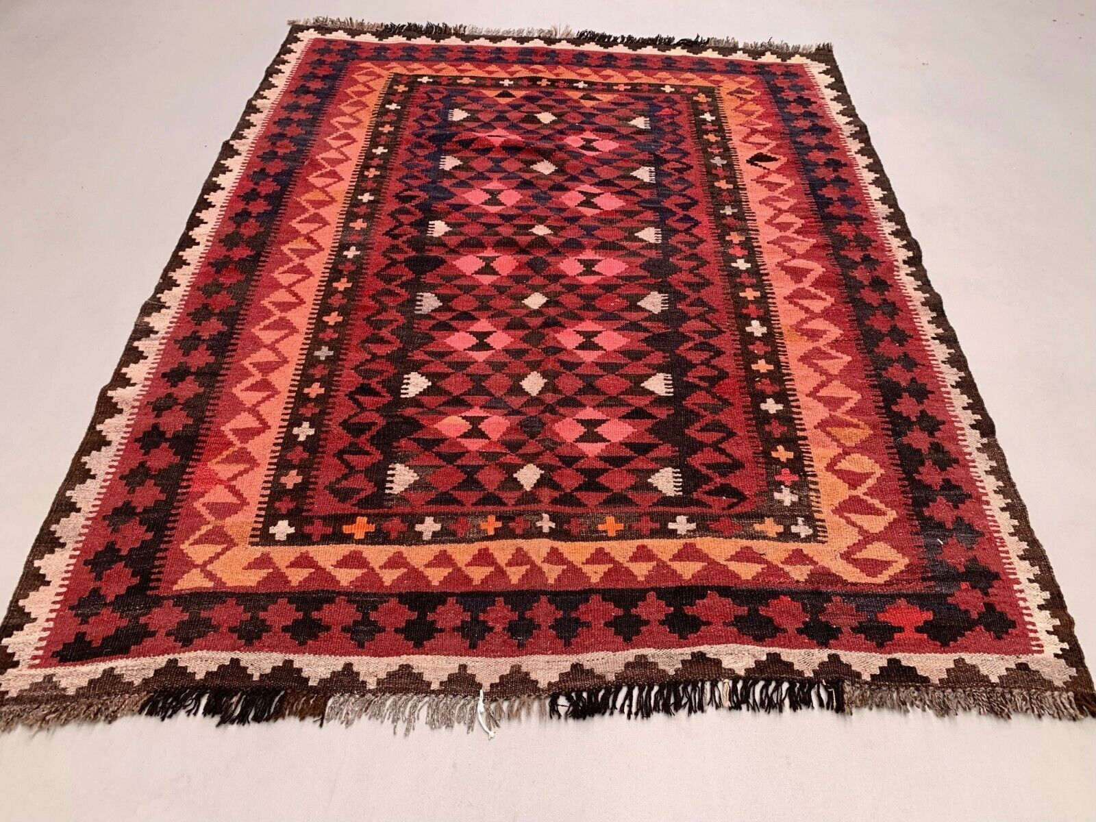 Vintage Afghan Tribal Kilim Wool Rug 185x150 Cm Red Large photo Textiles