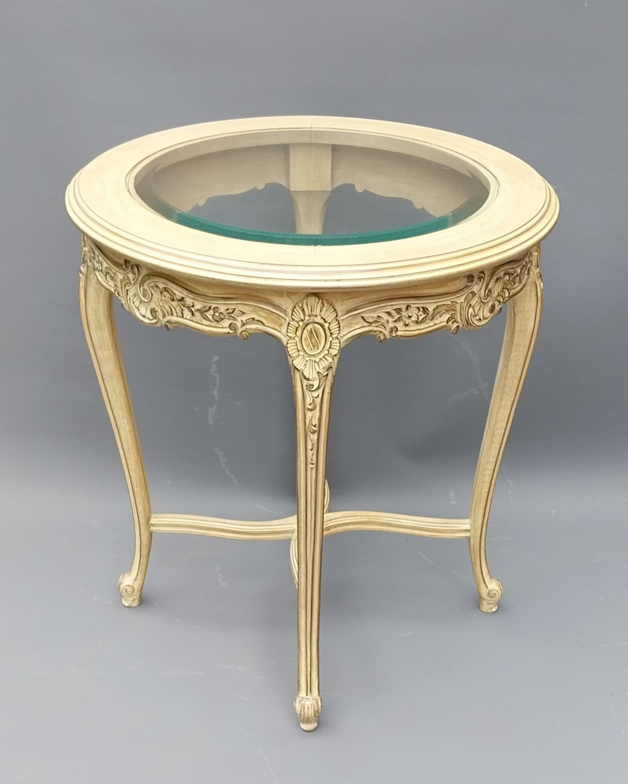 photo for sale French Style Oak Glass Top Occasional Table