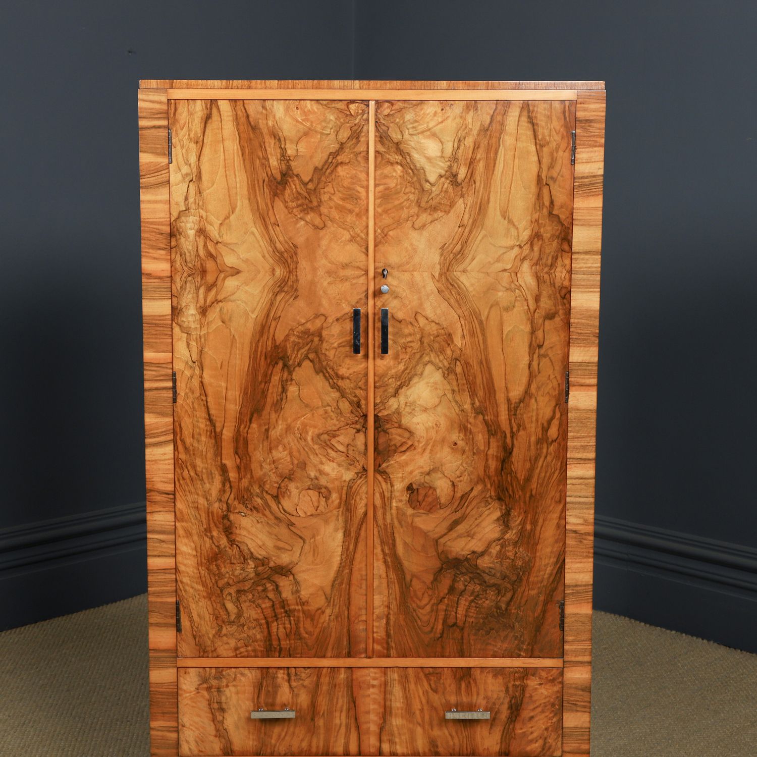 Small English Art Deco Walnut Two Door Tallboy (Circa 1930) photo vintage