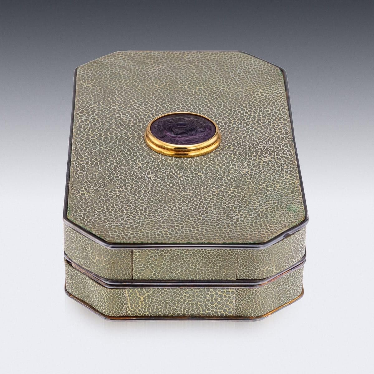 Vintage 20th Century English Shagreen & Gilt Metal Silk Lined Box photo vinterior