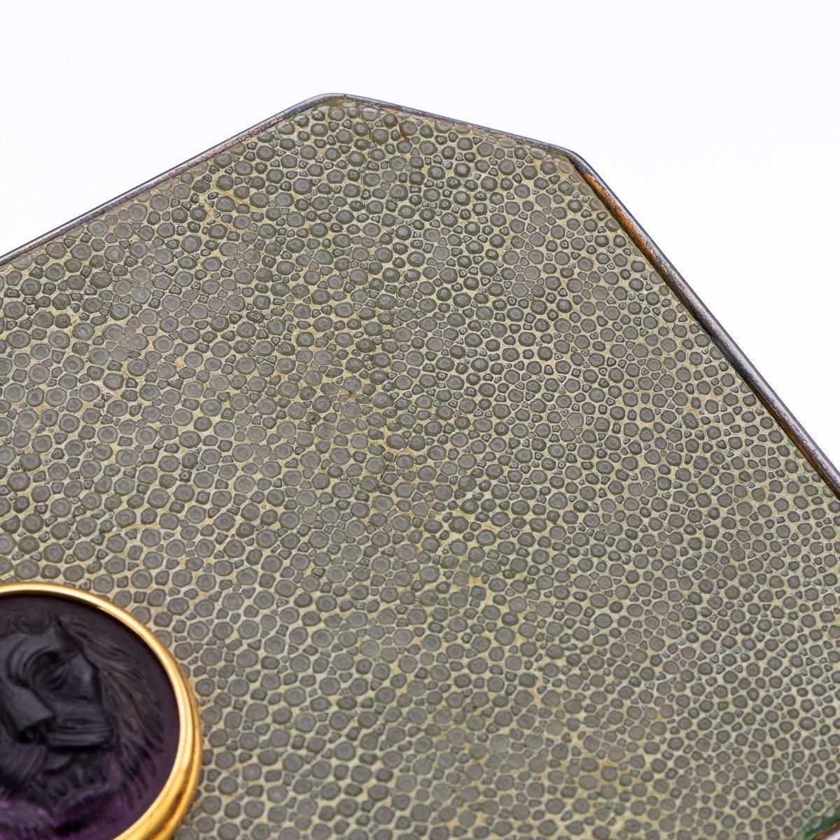 photo buy Vintage 20th Century English Shagreen & Gilt Metal Silk Lined Box
