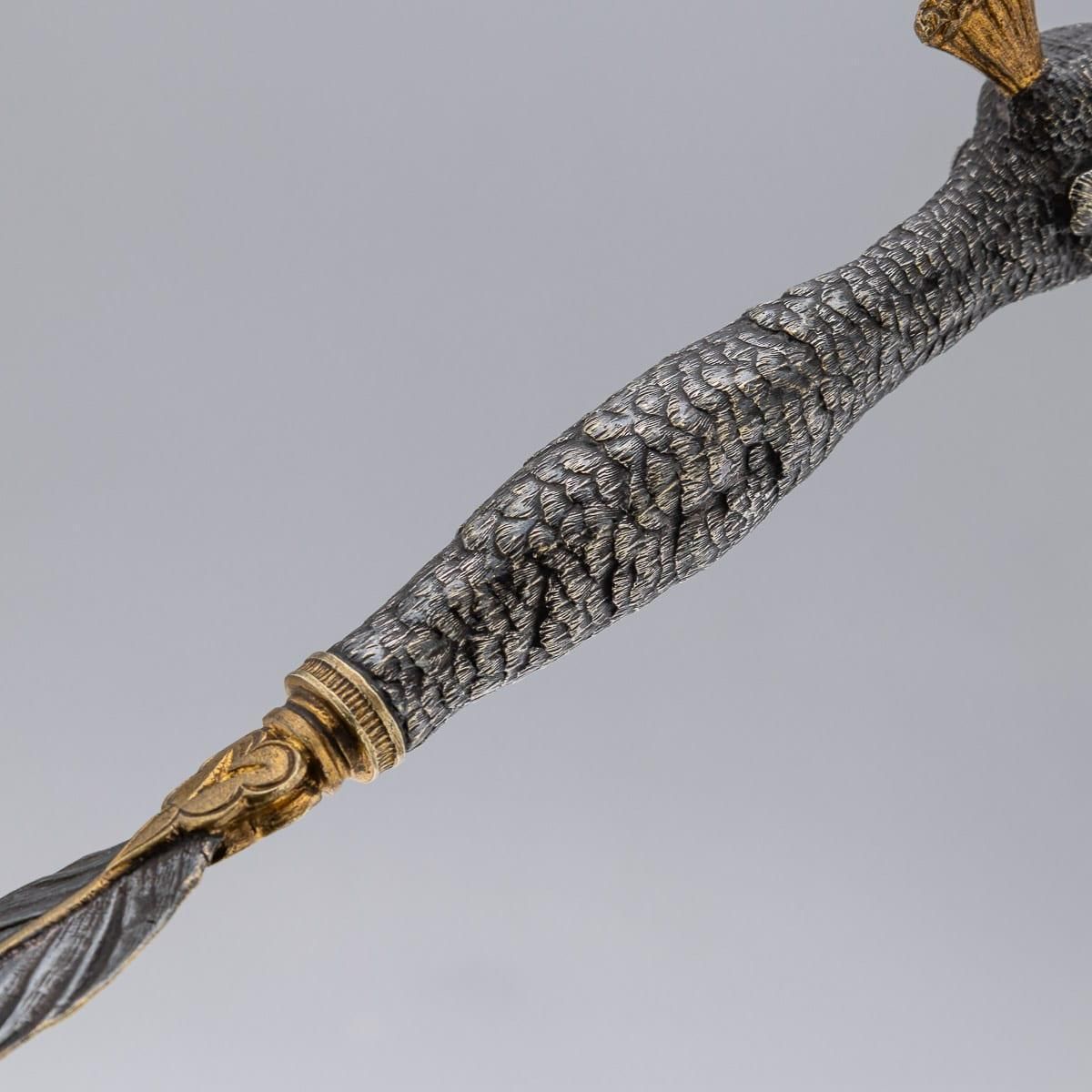 Antique 20th Century Silver Plate & Brass Peacock Letter Opener photo vintage