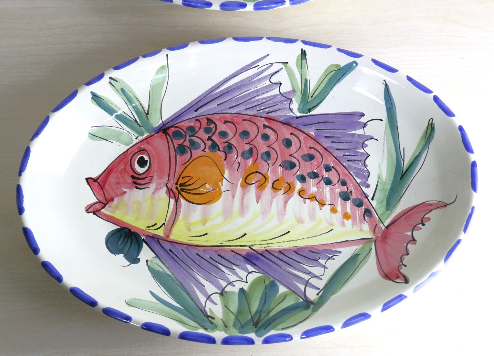 Vintage Italian 2 X Large Vietri Al Mare Pottery Hand Painted Dishes Wall Hanger photo Art