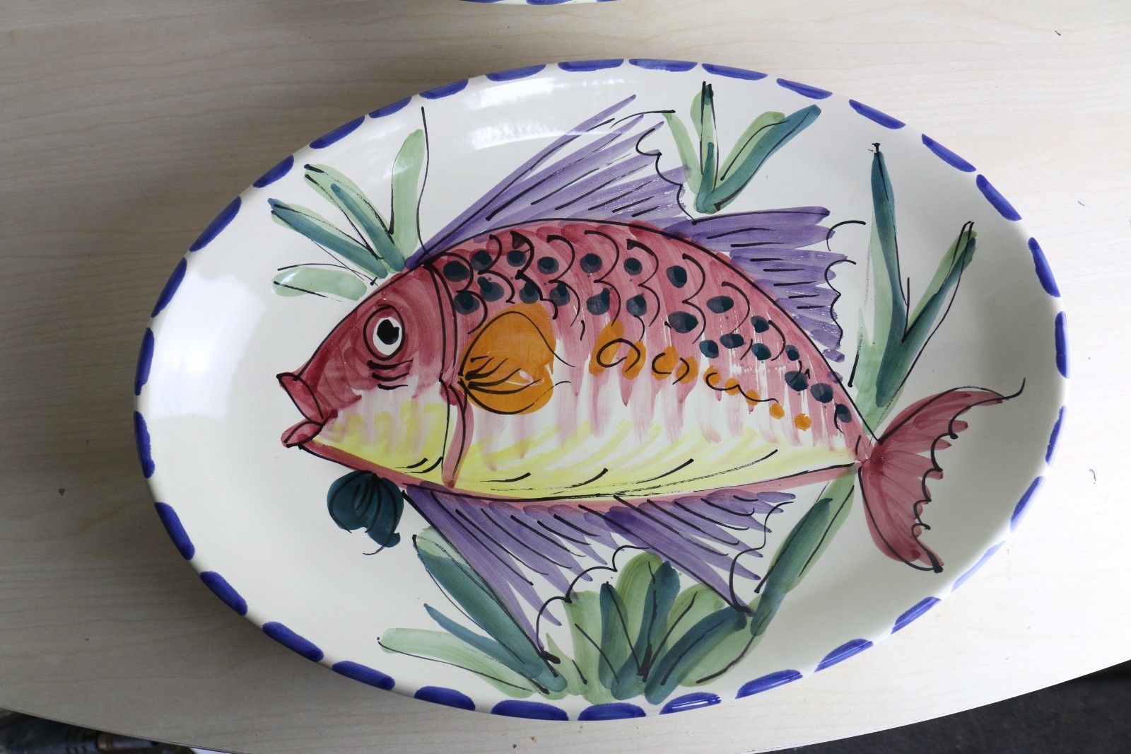 Vintage Italian 2 X Large Vietri Al Mare Pottery Hand Painted Dishes Wall Hanger photo vintage