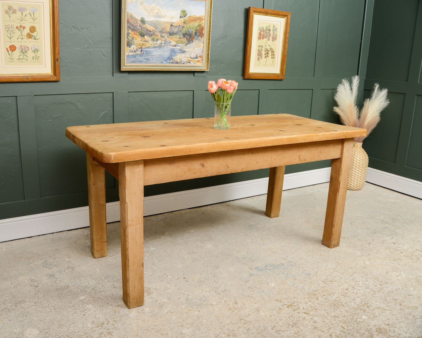 Plank Top Pine Dining Table   Reclaimed Wood   167 Cm photo vintage