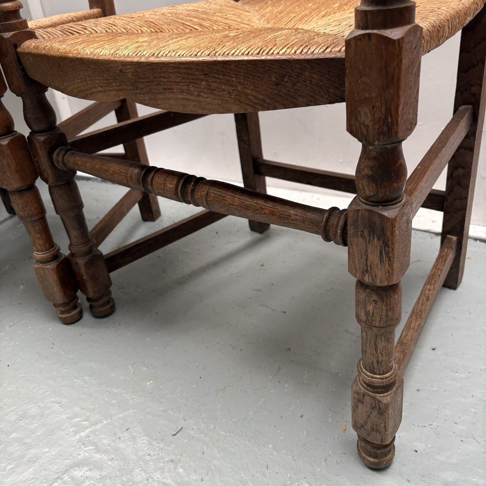 photo furniture Pair Of Provincial French Country Oak Rush Seat Ladderback Carver Dining Chairs