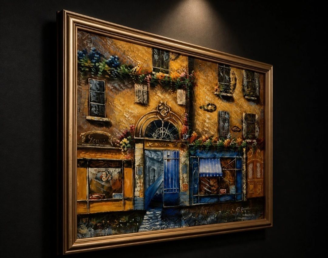 Vintage Signed Impasto Oil Painting French Street Scene photo furniture
