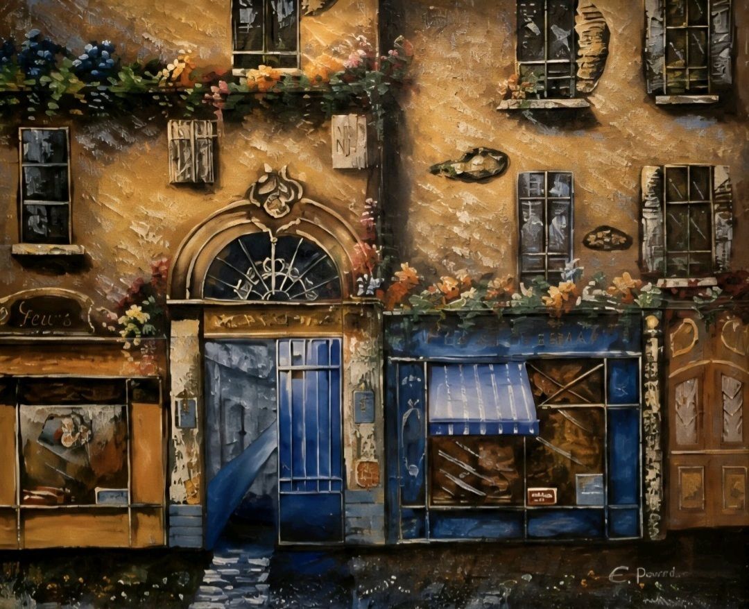 Vintage Signed Impasto Oil Painting French Street Scene photo for sale