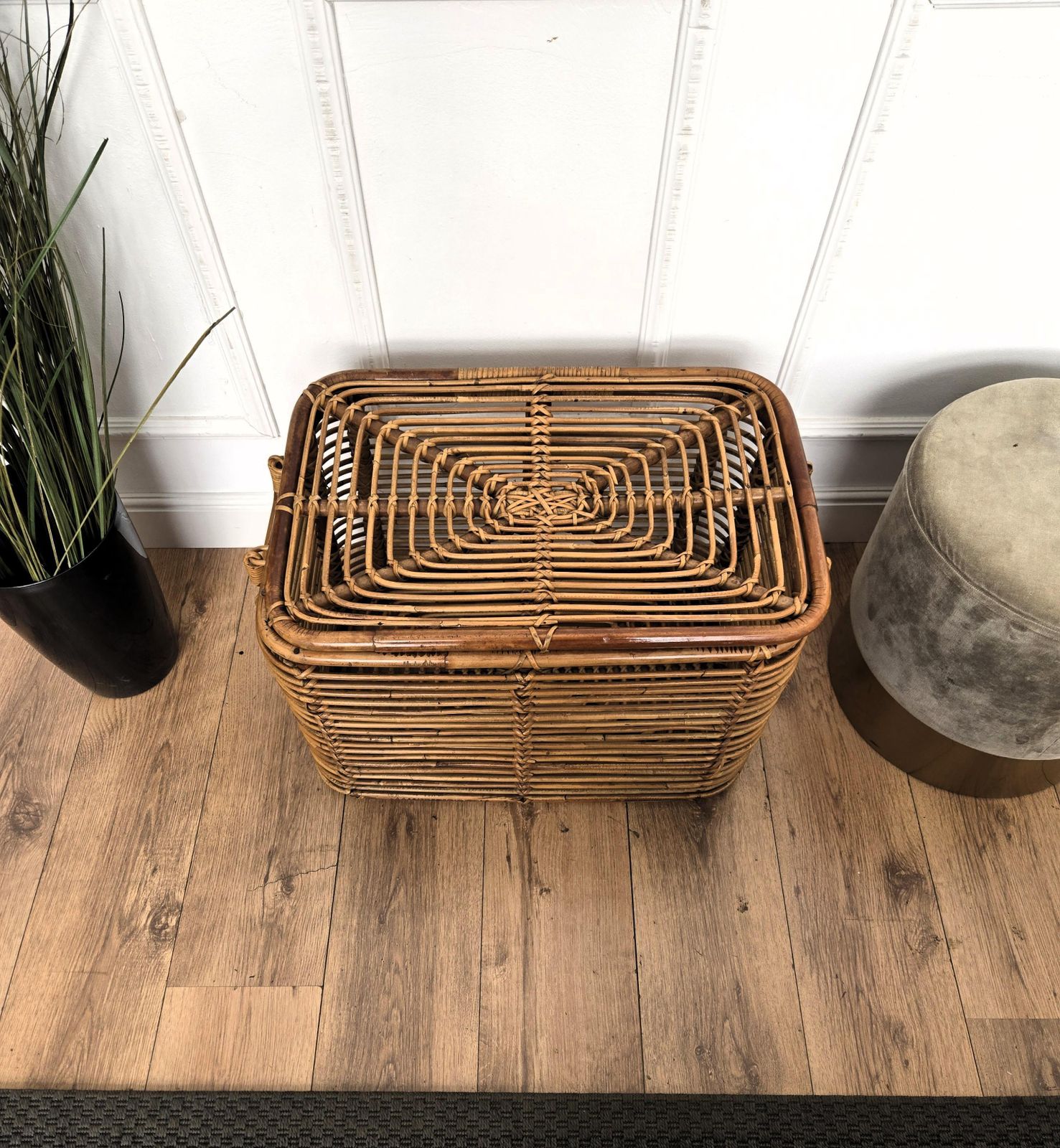 1960s Italian Designer Bamboo Rattan Bohemian French Riviera Basket Container photo buy