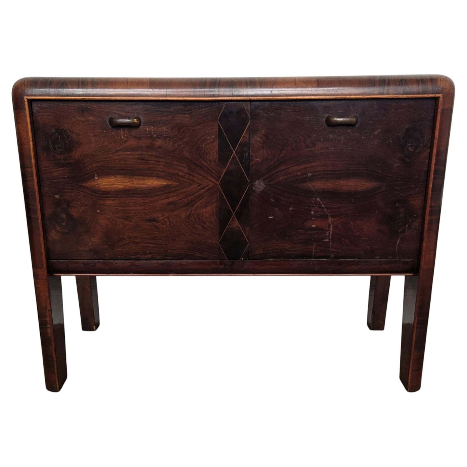 Italian 1940s Art Deco Mid Century Walnut Burl Dry Bar Cabinet