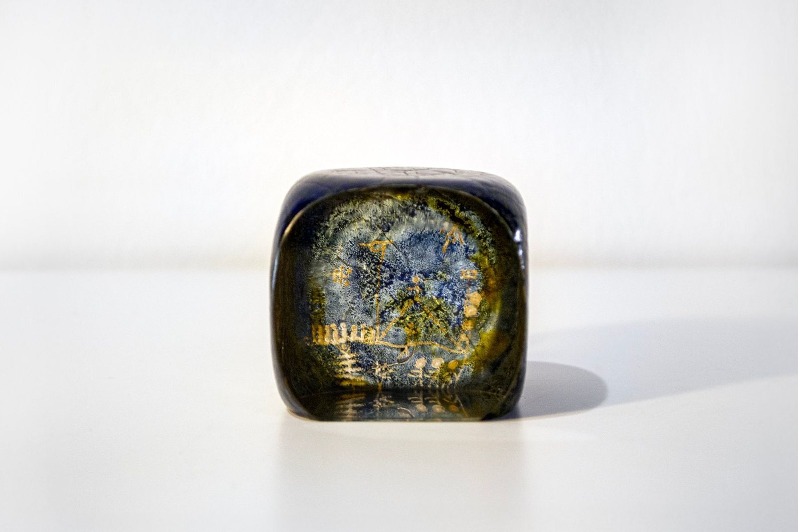 Petroglyph Glass Sculpture Paperweight By Göran Wärff For Kosta Boda, Sweden, 1960s