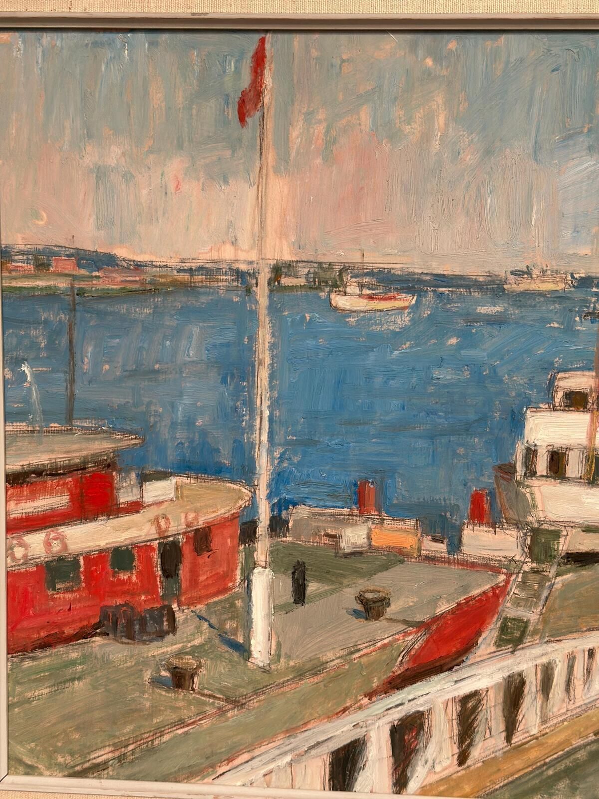 photo buy Original Swedish Oil Painting – “Malmö Harbour” By John Hedman – Vintage & Framed – 69.5 × 49.5 Cm (27.4" × 19.5")