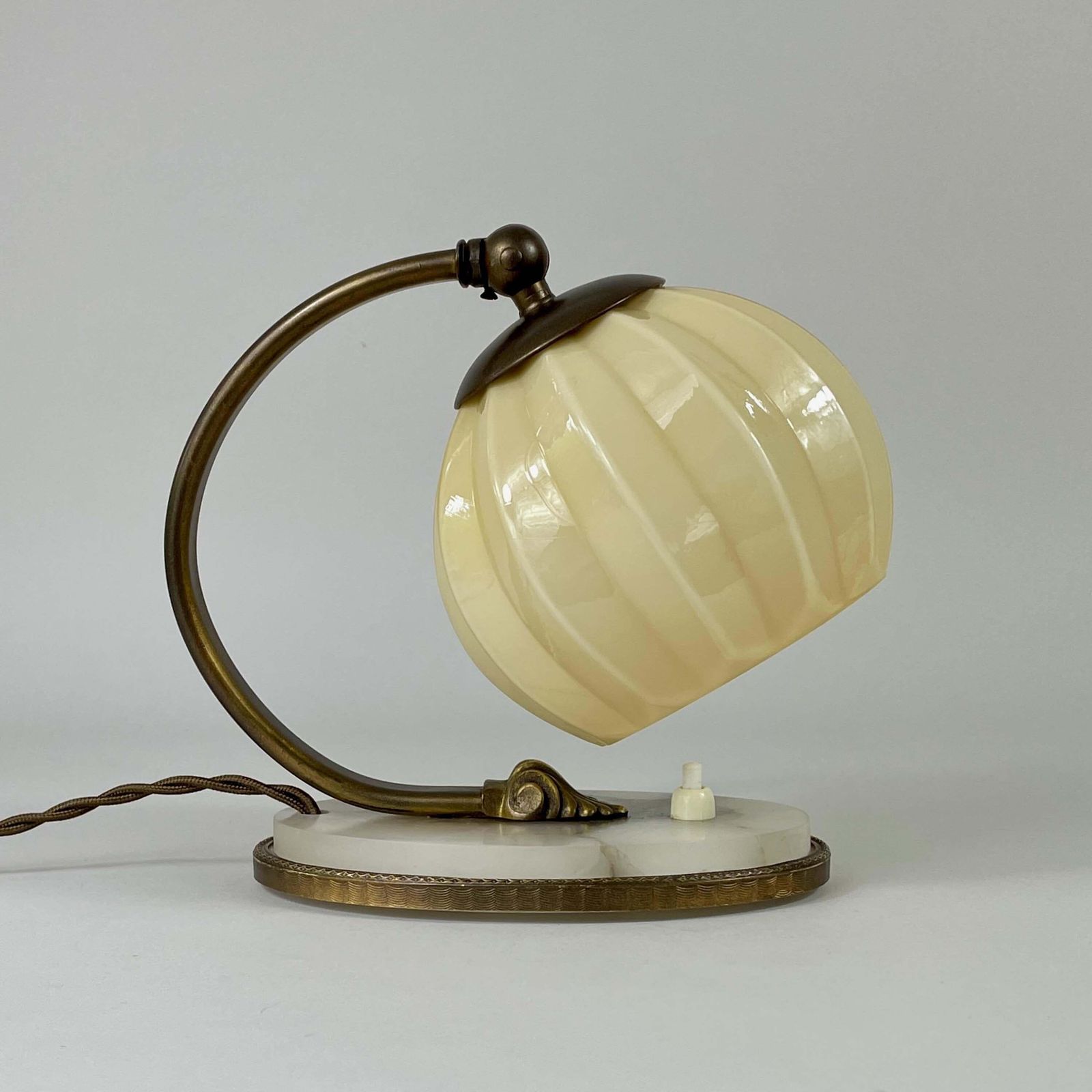 Art Deco Table Lamp, Alabaster, Opaline Glass & Brass, Germany 1920s To 1930s photo Lighting