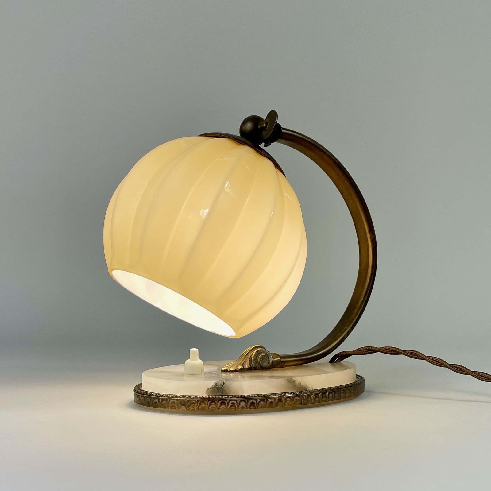 photo vinterior Art Deco Table Lamp, Alabaster, Opaline Glass & Brass, Germany 1920s To 1930s