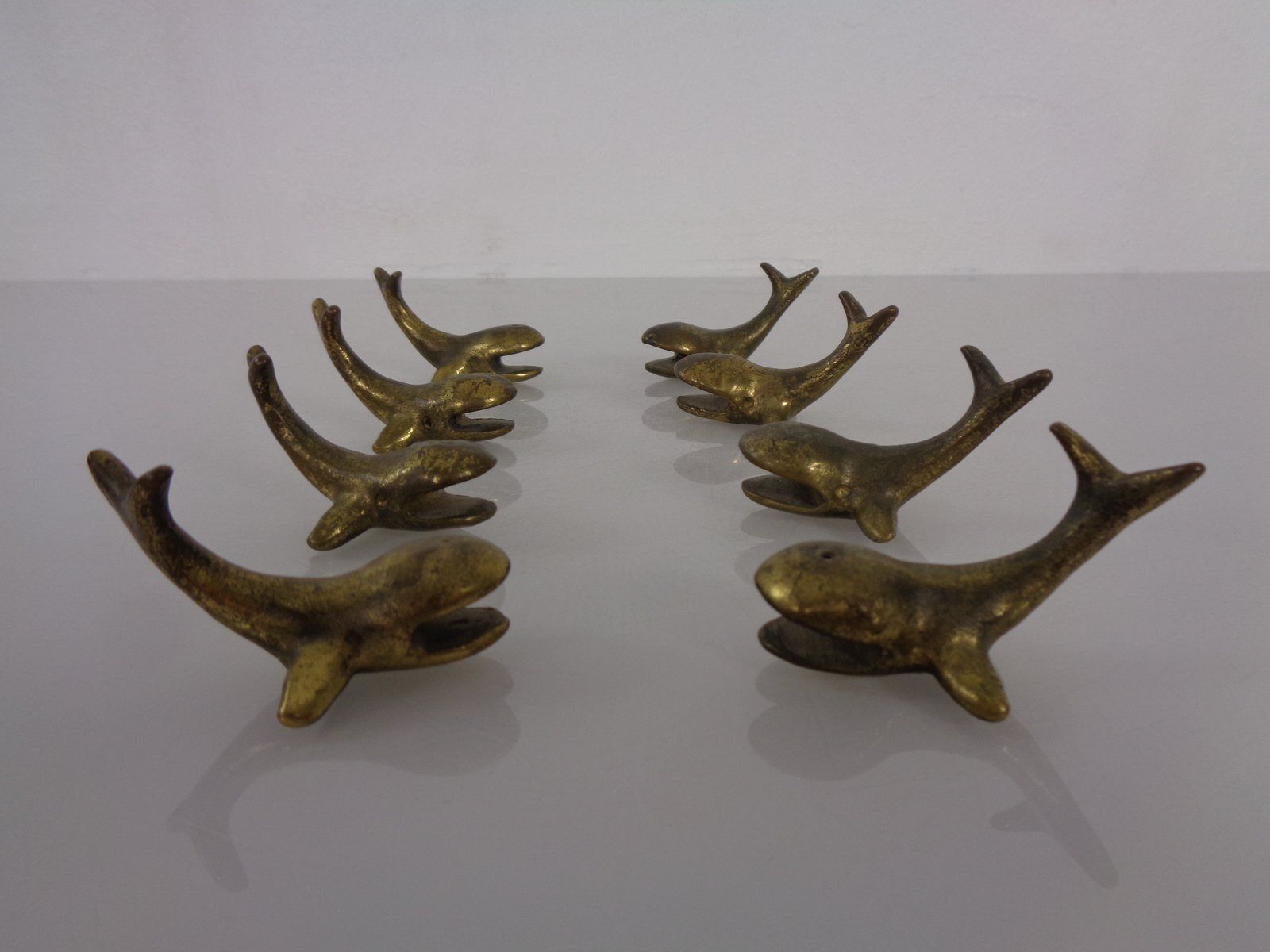 Whale Shaped Brass Paperweights Or Knife Rests In The Style Of Walter Bosse, Austria, 1950s, Set Of 4