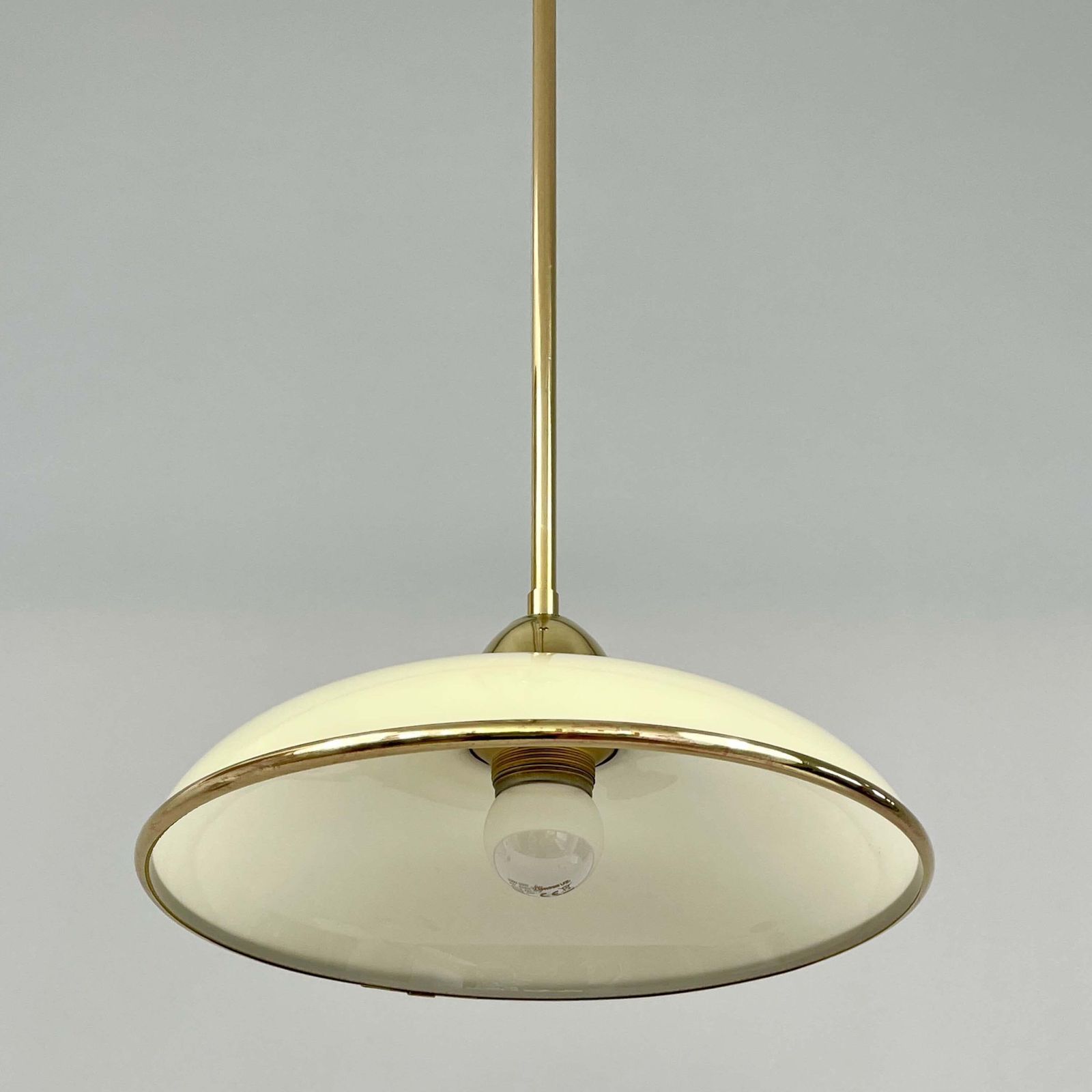 Art Deco Cream Opaline Glass & Brass Pendants, Germany 1930s, Set Of 2 photo vintage