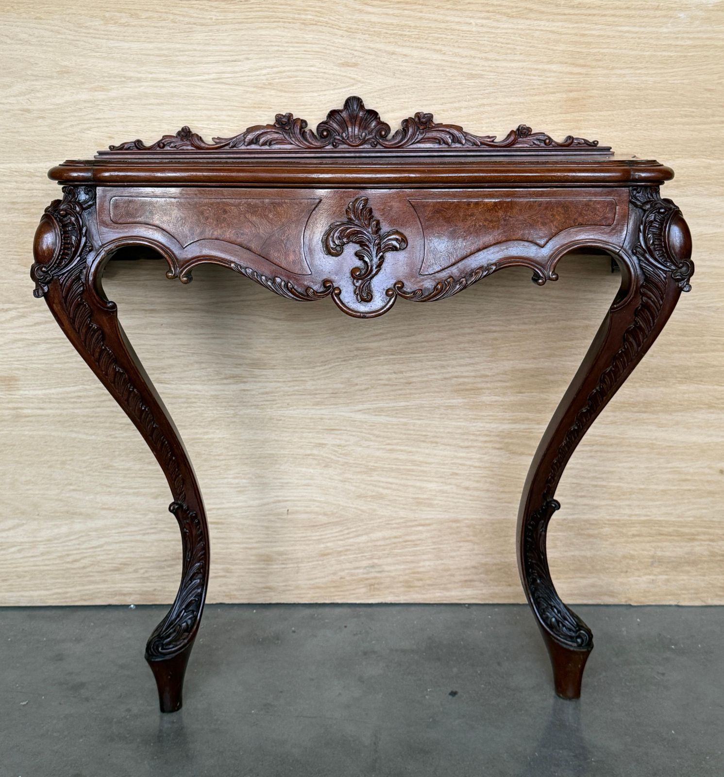 Pair Of Hand Carved Solid Wood Console Table With Cabriole Legs And Drawer photo Furniture