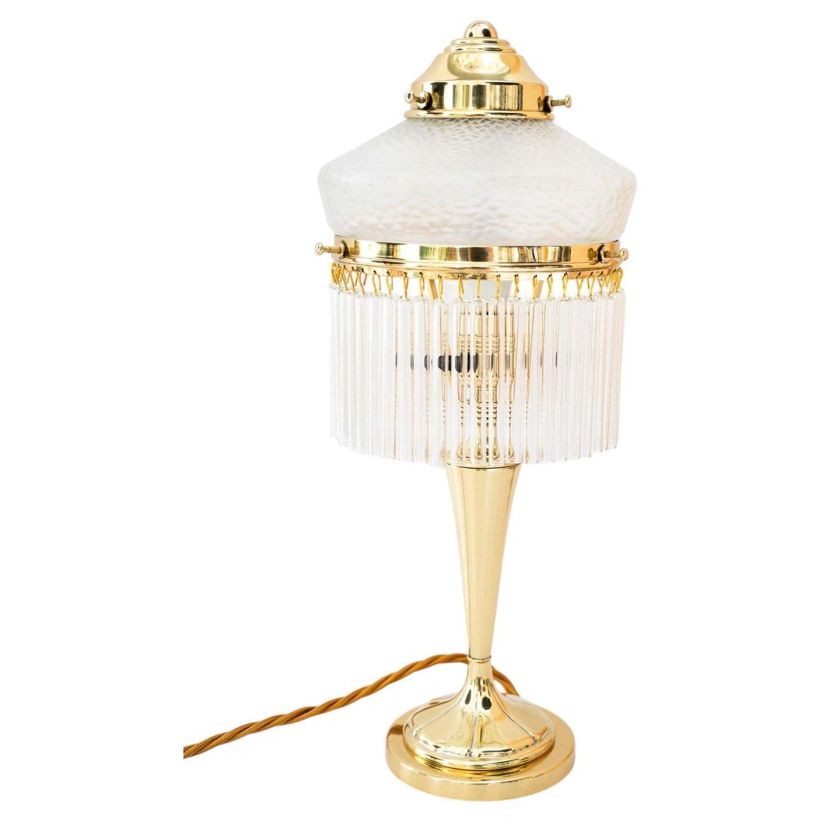 Art Deco Table Lamp With Palme Koenig Glass Shade And Glass Sticks Vienna 1920s