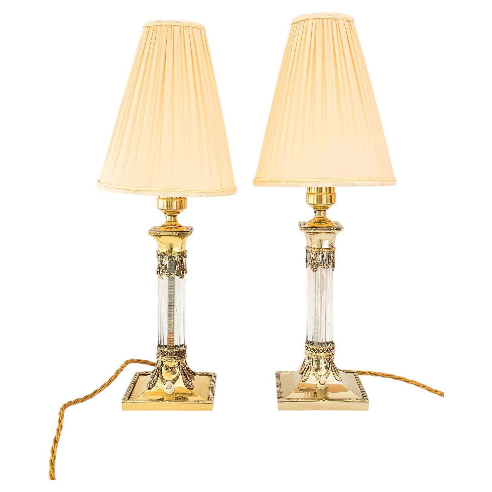 Almost Intendical Art Deco Table Lamps With Fabric Shades Vienna Around 1920s