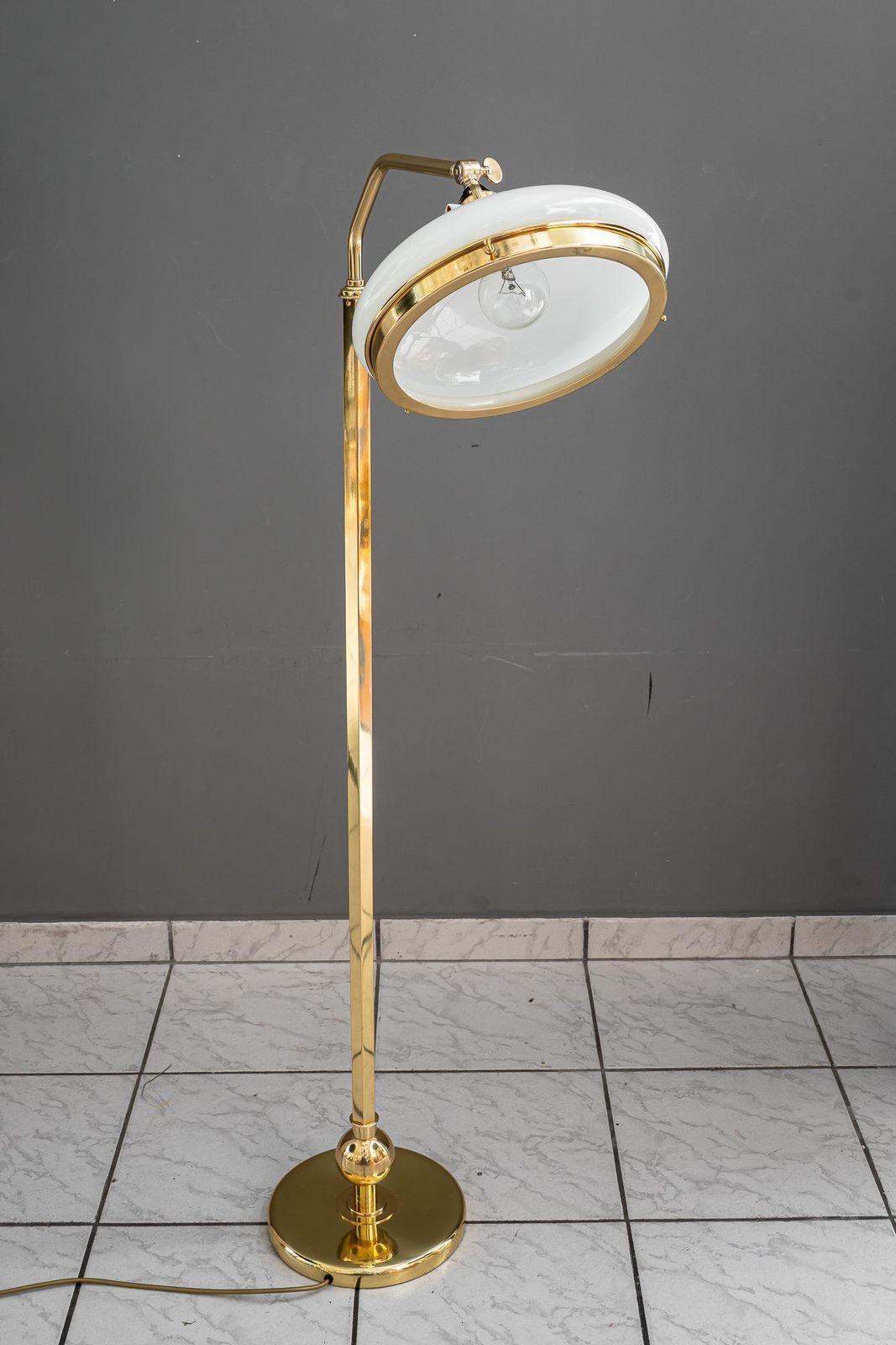 Hight Adjustable And Swiveling Floor Lamp With Opal Glass Shade Vienna 1920s photo vintage