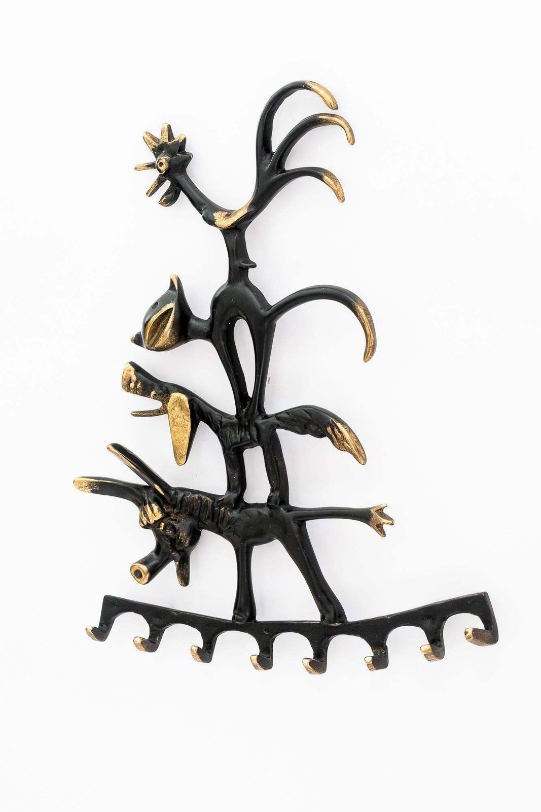 Walter Bosse Brass Key Hanger Donkey, Dog, Cat And Cock, Hertha Baller, Austria photo for sale
