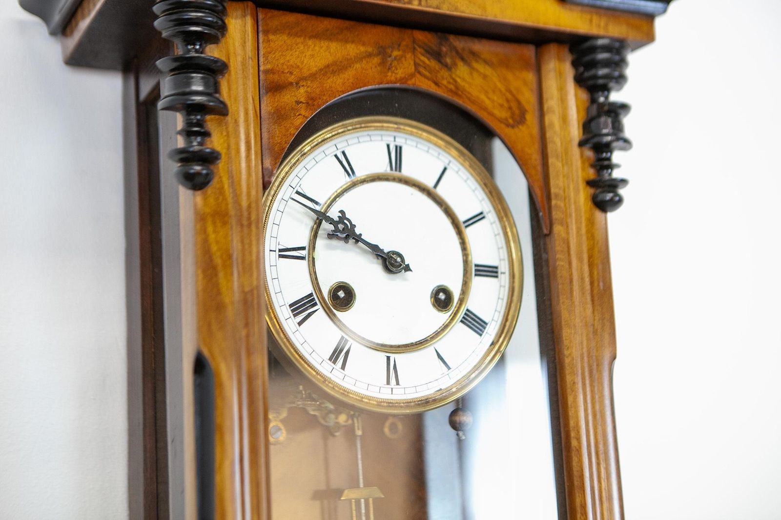 Antique Viennese Wall Clock In Fruit Wood Case, Late 19th Century photo vinterior