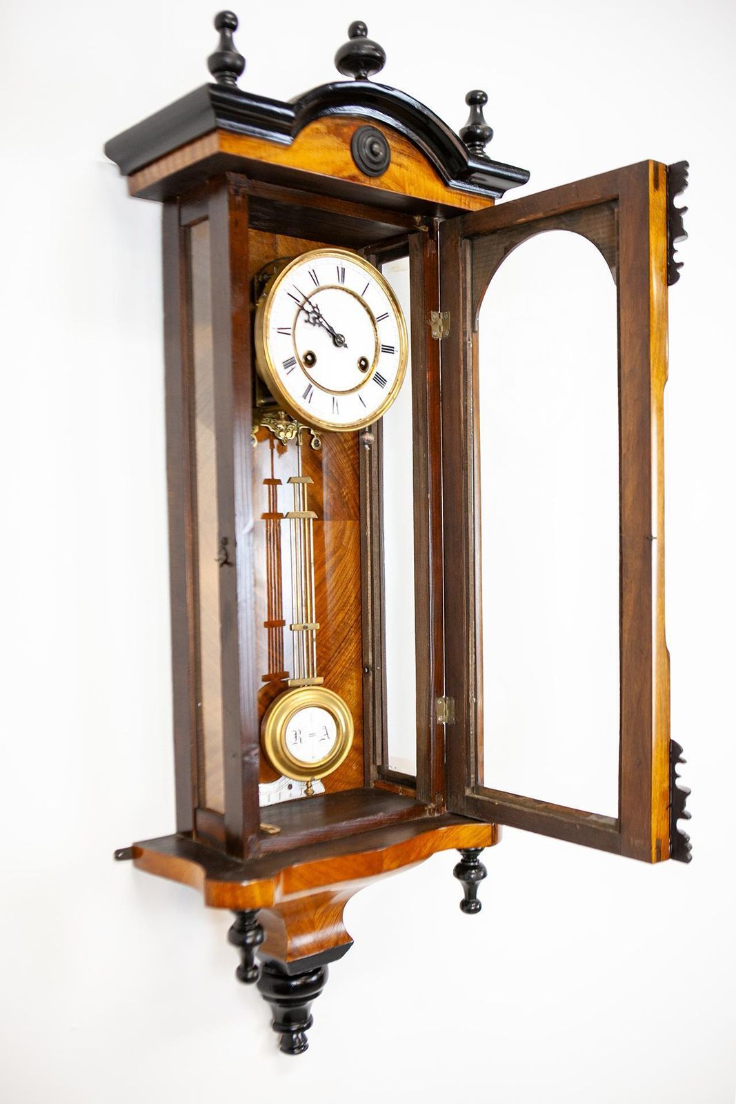Home Decor Antique Viennese Wall Clock In Fruit Wood Case, Late 19th Century photo