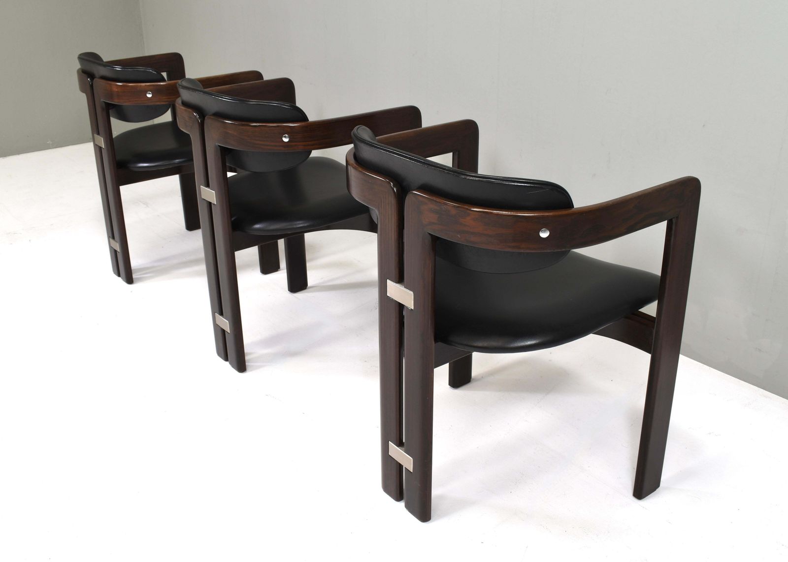 Pamplona Chairs By Augusto Savini In Black Leather   Italy, 1965, Set Of 3 photo Furniture
