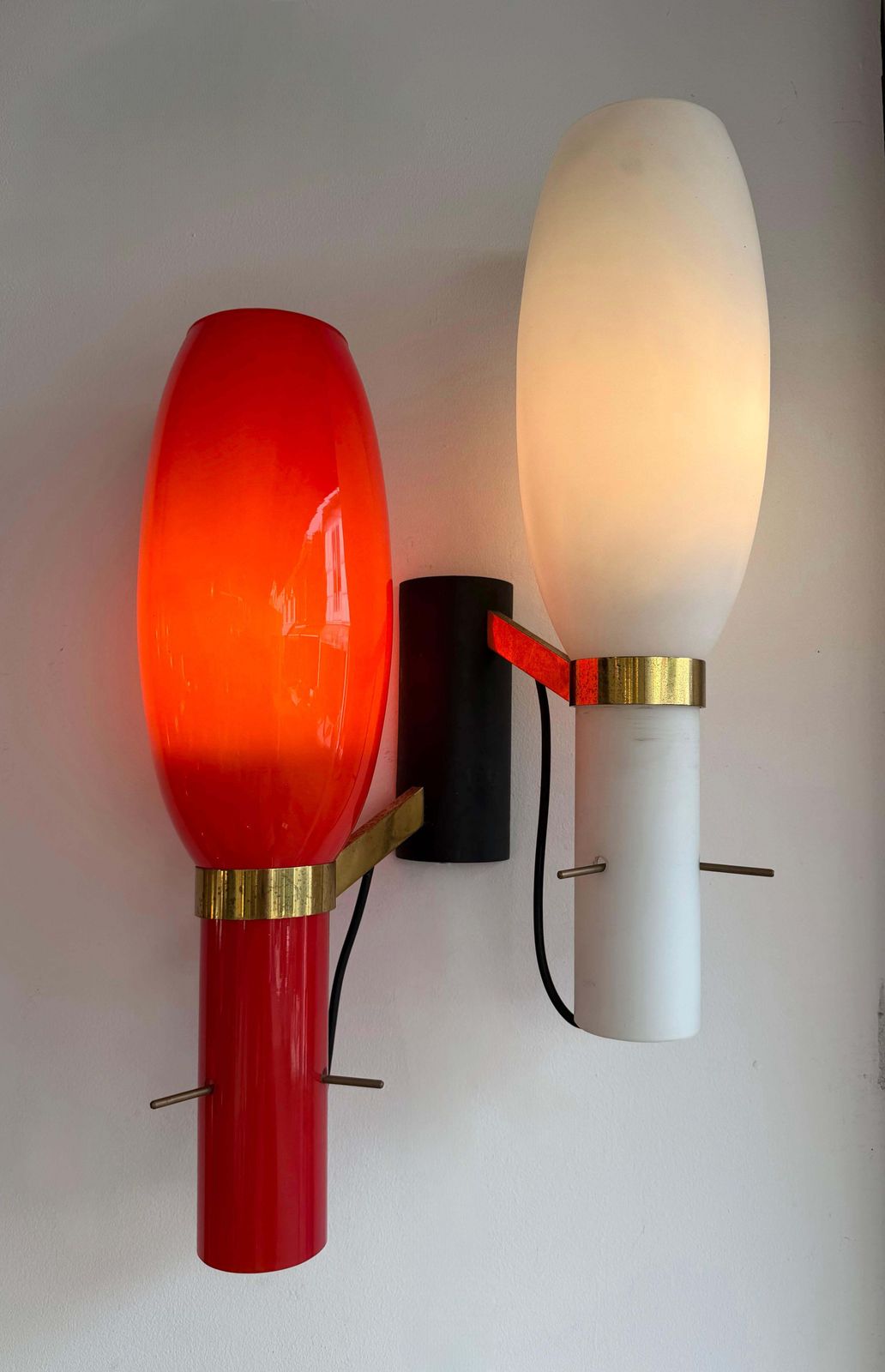 Pair Of Sconces Brass And Glass By Stilnovo. Italy, 1950s photo Lighting