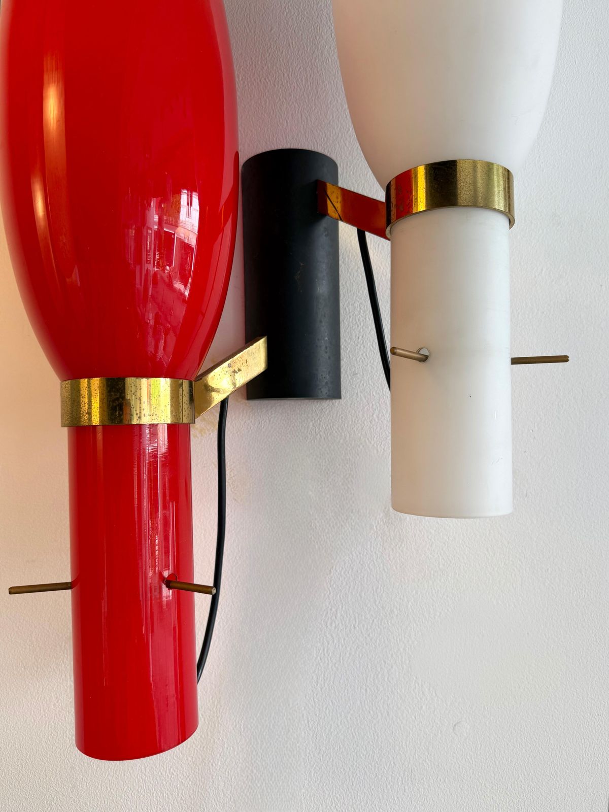 Pair Of Sconces Brass And Glass By Stilnovo. Italy, 1950s photo vinterior
