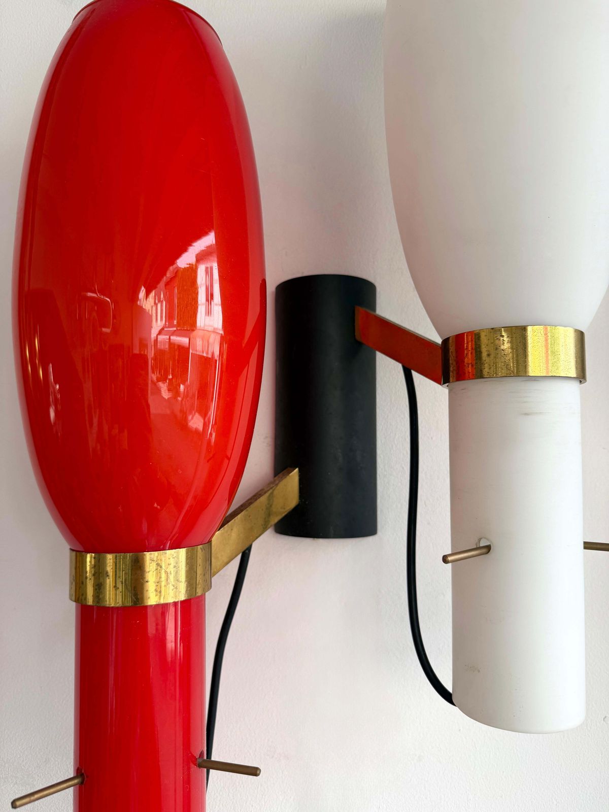Pair Of Sconces Brass And Glass By Stilnovo. Italy, 1950s photo buy