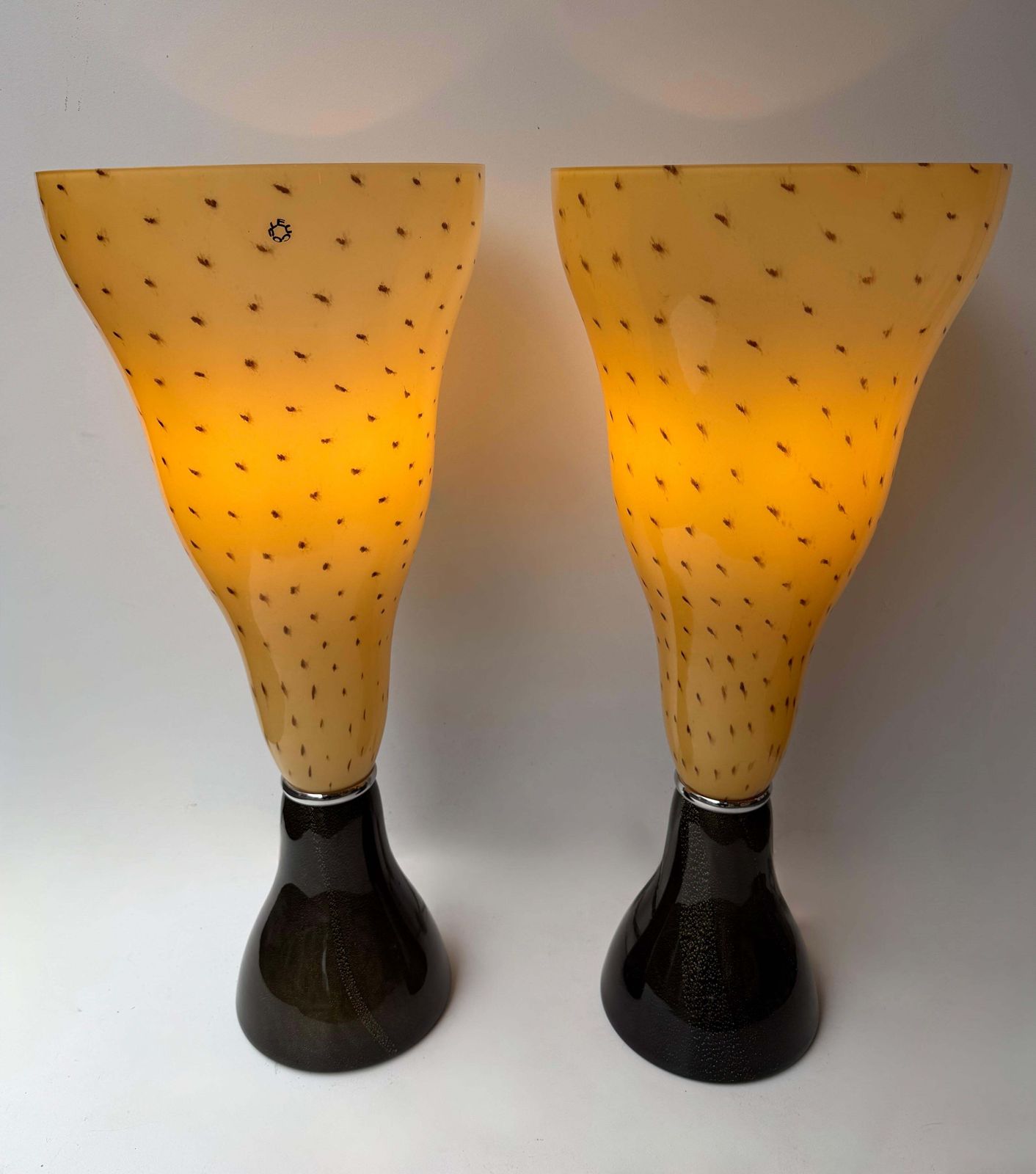 Pair Of Speckled Murano Glass Flame Lamps By Leucos. Italy, 1990s photo furniture