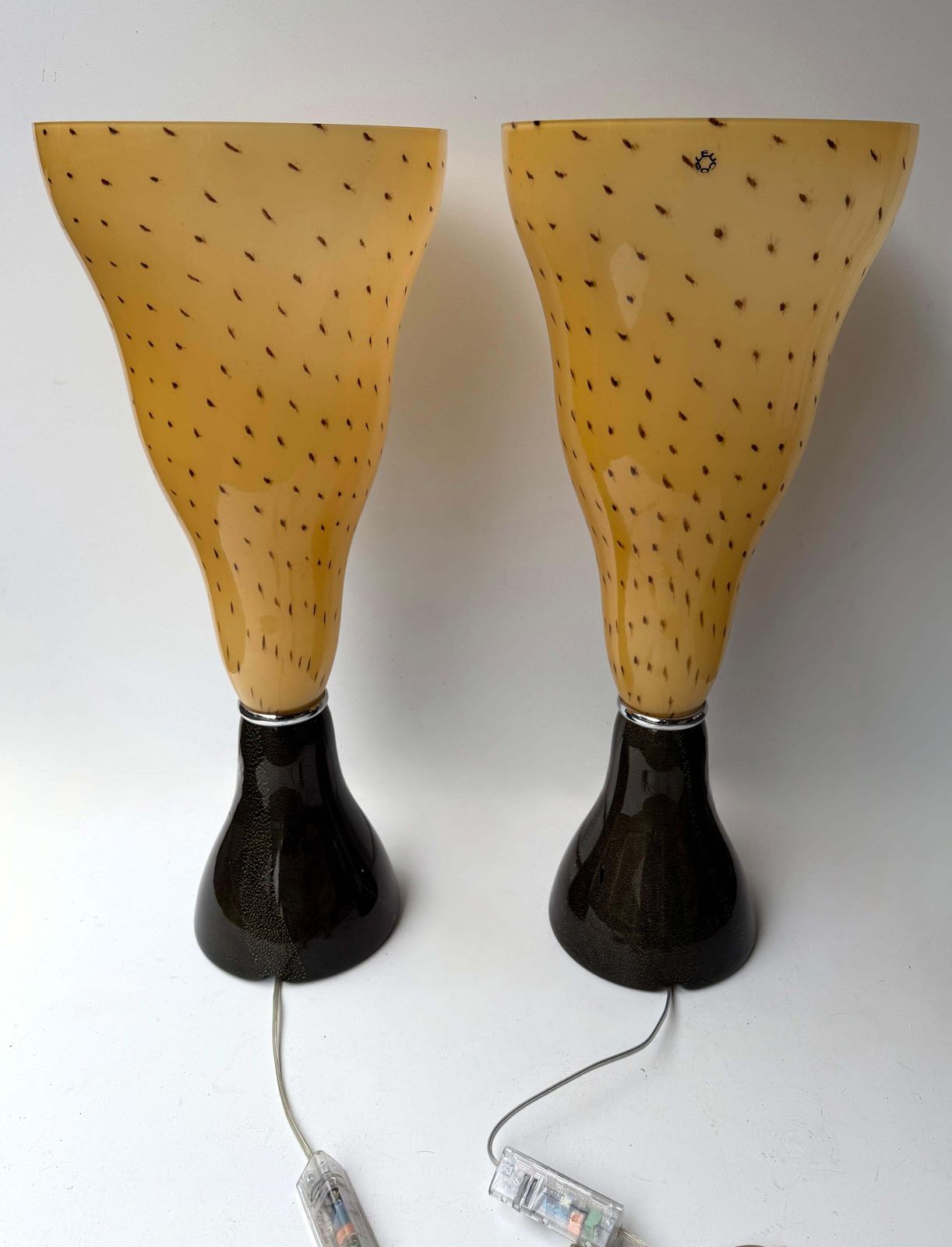 Lighting Pair Of Speckled Murano Glass Flame Lamps By Leucos. Italy, 1990s photo