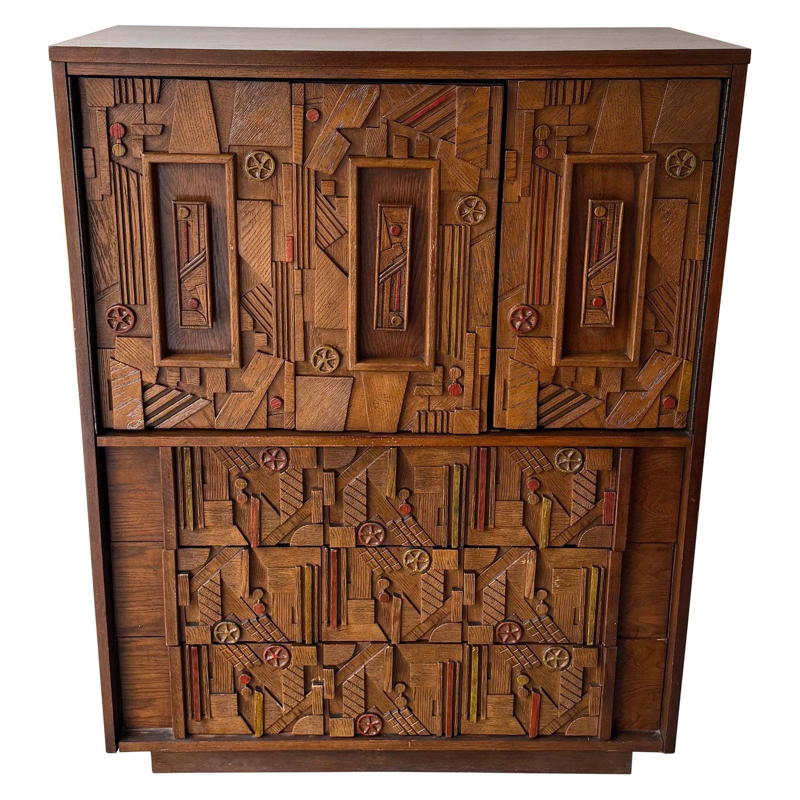 Mid Century Modern Brutalist Wood Sculpture Cabinet By Lane. USA, 1970s