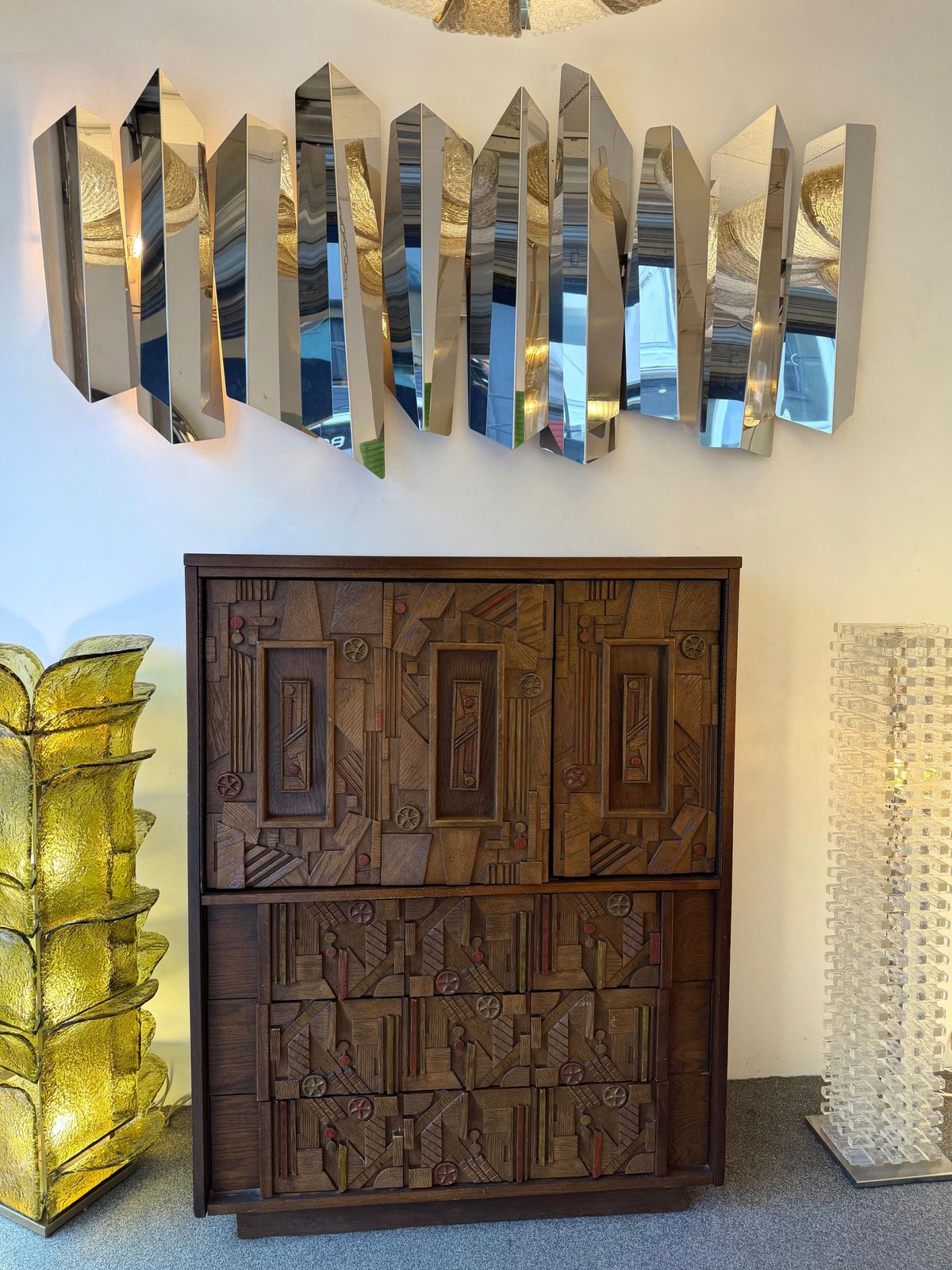 Mid Century Modern Brutalist Wood Sculpture Cabinet By Lane. USA, 1970s photo furniture