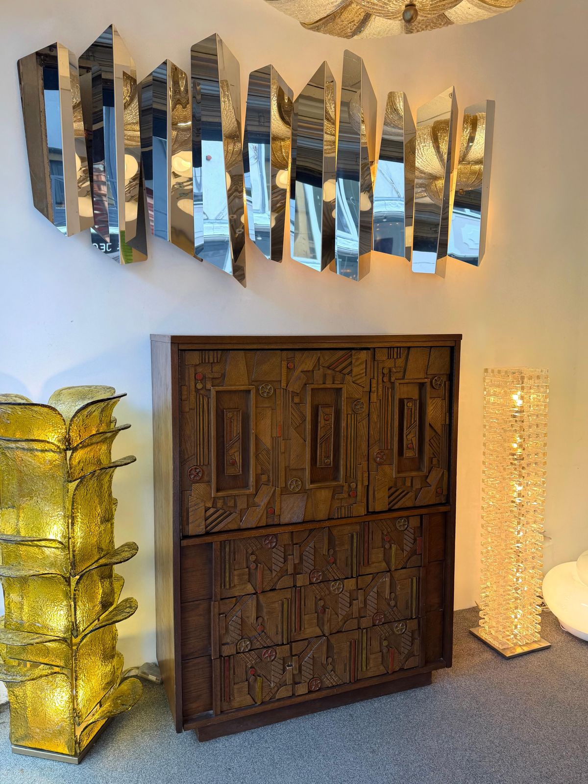 Mid Century Modern Brutalist Wood Sculpture Cabinet By Lane. USA, 1970s photo for sale