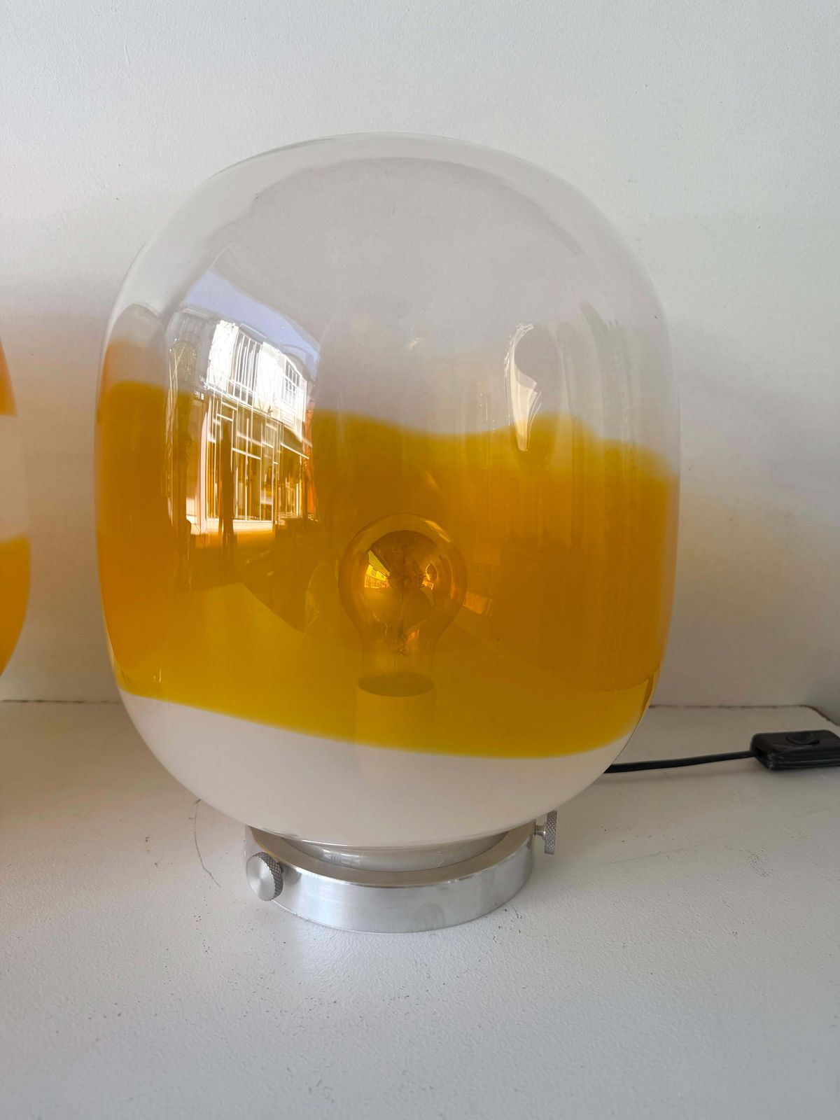 Pair Of Murano Glass Orange White Smoke Saturn Lamps. Italy, 1970s photo vintage