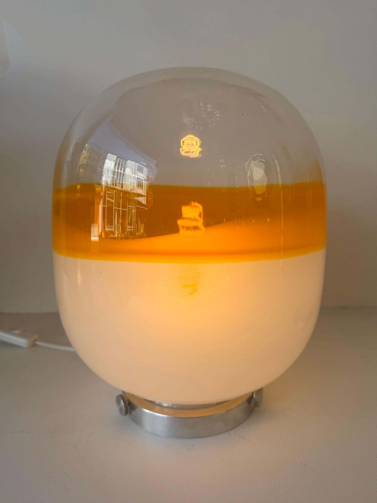 Pair Of Murano Glass Orange White Smoke Saturn Lamps. Italy, 1970s photo Lighting