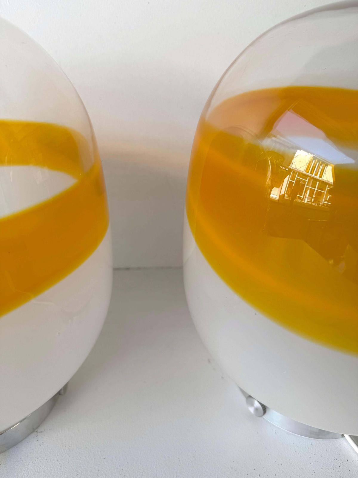 Pair Of Murano Glass Orange White Smoke Saturn Lamps. Italy, 1970s photo vinterior