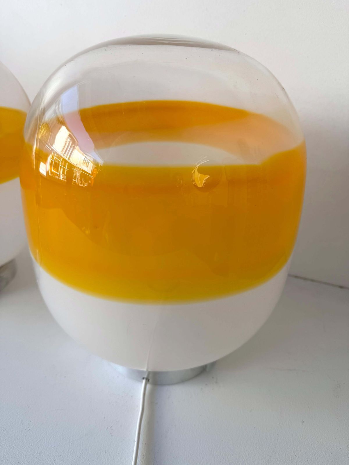 Lighting Pair Of Murano Glass Orange White Smoke Saturn Lamps. Italy, 1970s photo