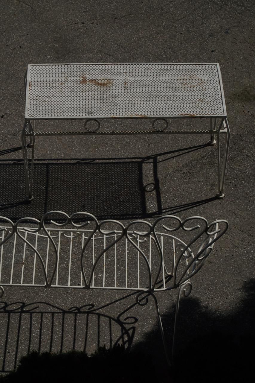 photo for sale Mid Century Modern, French Garden Metal Coffee Table With Perforated Top, 1950s