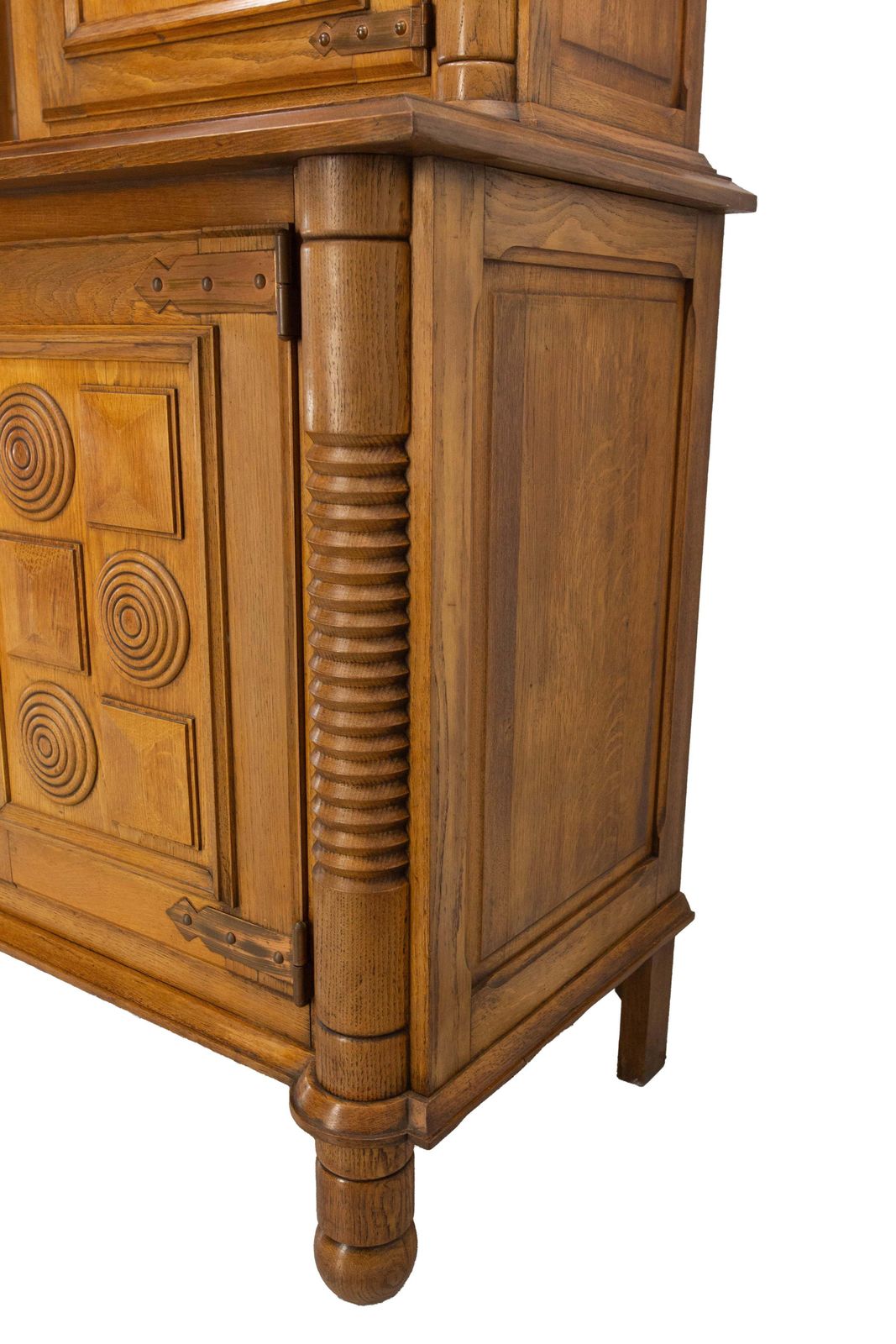 Furniture French Dudouyt Deux Corps Buffet Oak & Copper Cabinet, Mid 19th Century photo