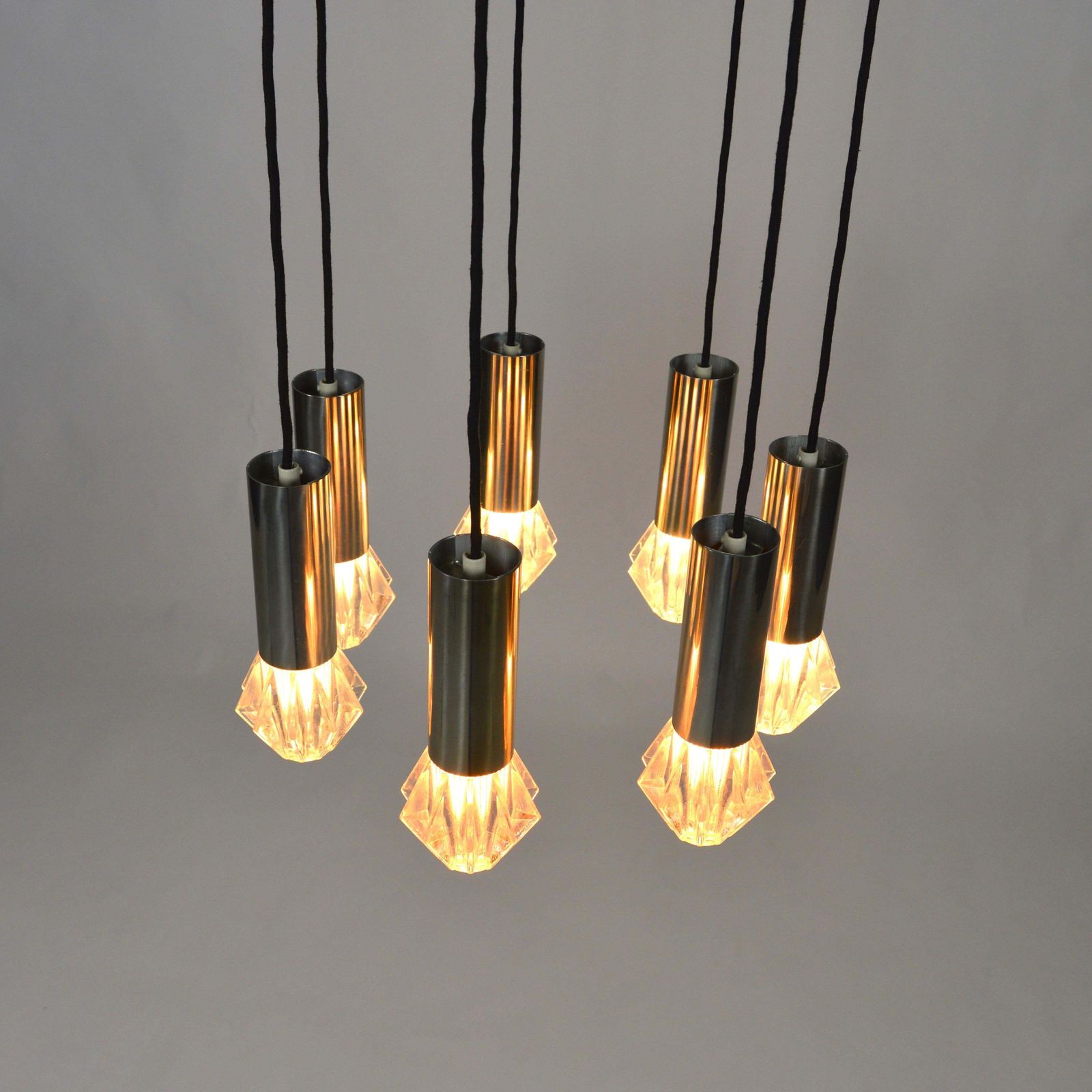 Mid Century Modern Chrome And Glass Chandelier By Raak, 42” photo furniture