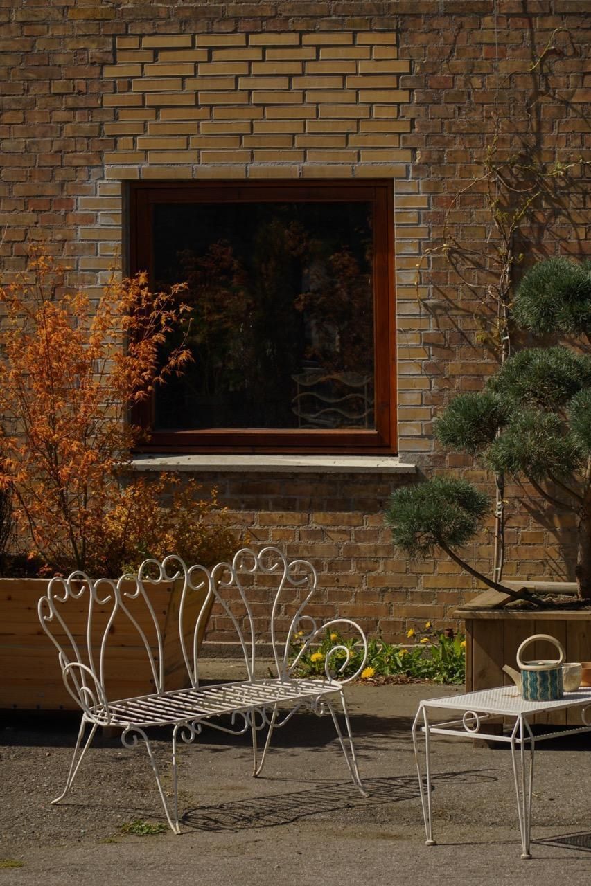 Mid 20th Century, Decorative French Wrought Iron Garden Bench, 1950s photo vintage