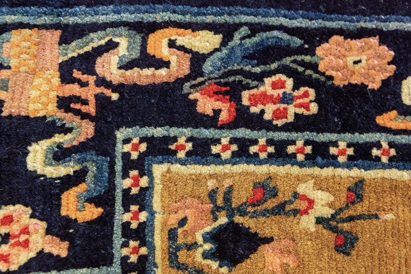 Antique Tibetan Saddle Rug, Hand Knotted Wool, Floral photo vintage