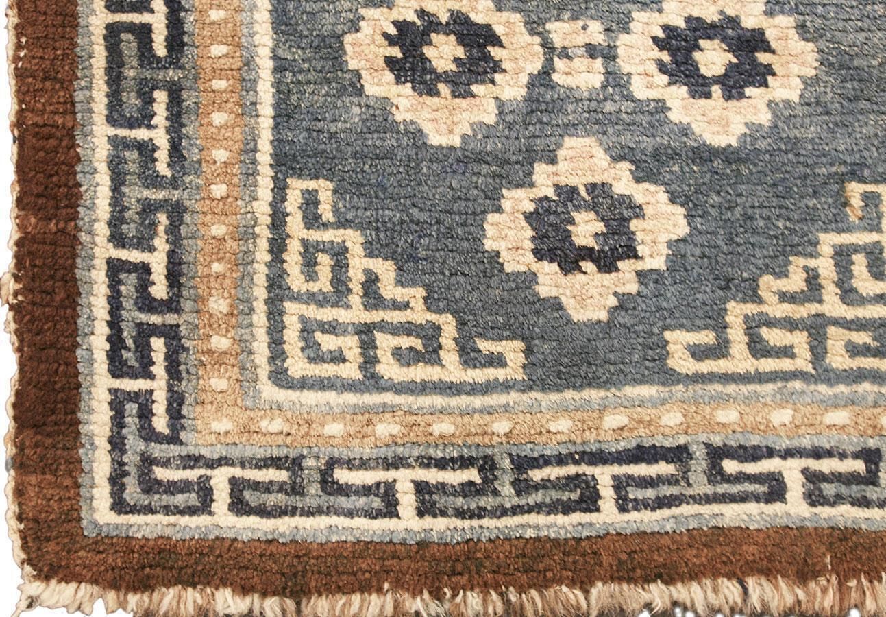 Tibetan Rug, Wool Hand Knotted , Blue Field With Rosettes photo for sale