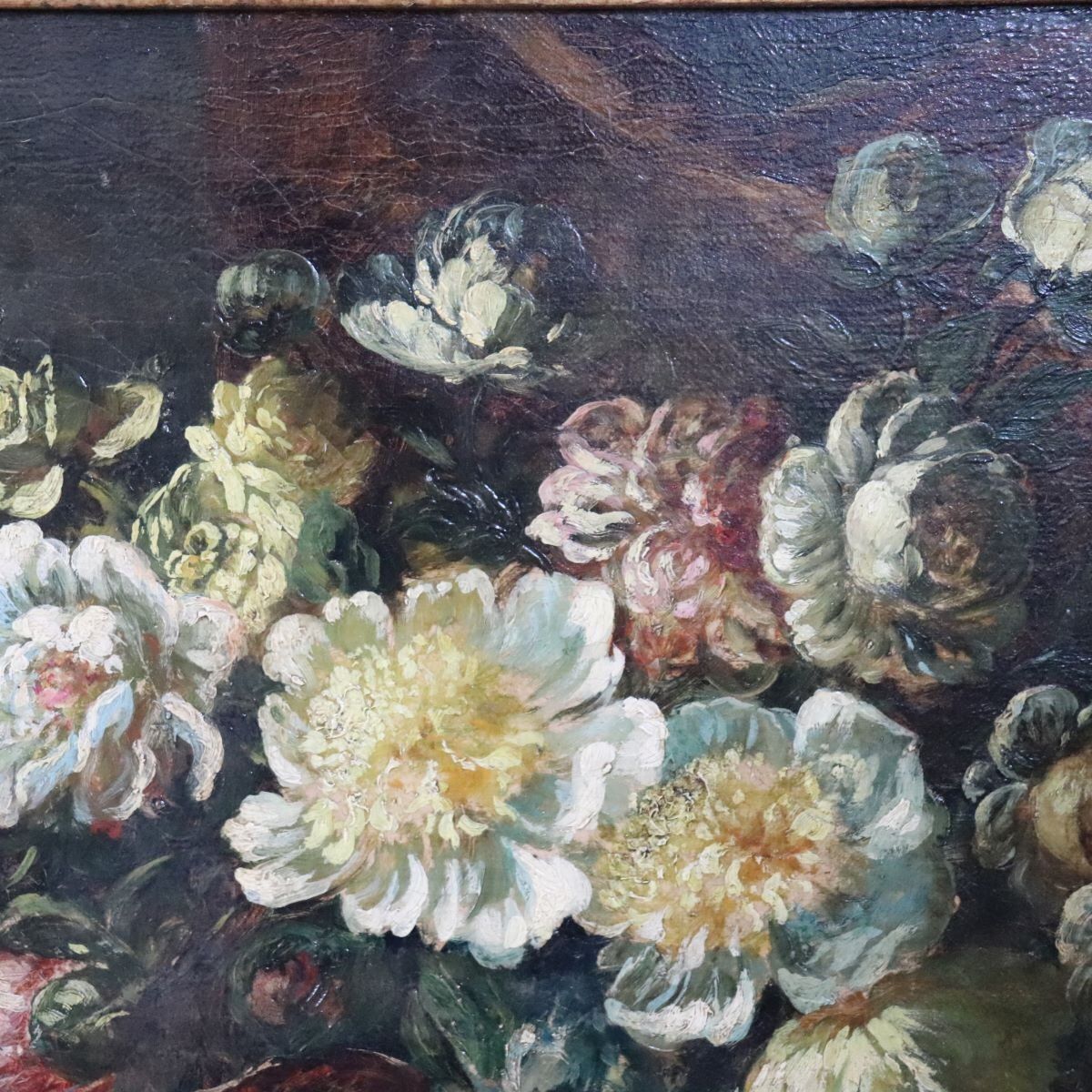 photo furniture Still Life With Flowers And Fruits, 1800s, Large Oil On Canvas, Framed